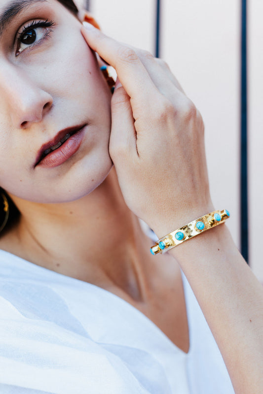 CORE HAMMERED STACKABLE CUFF-TURQUOISE