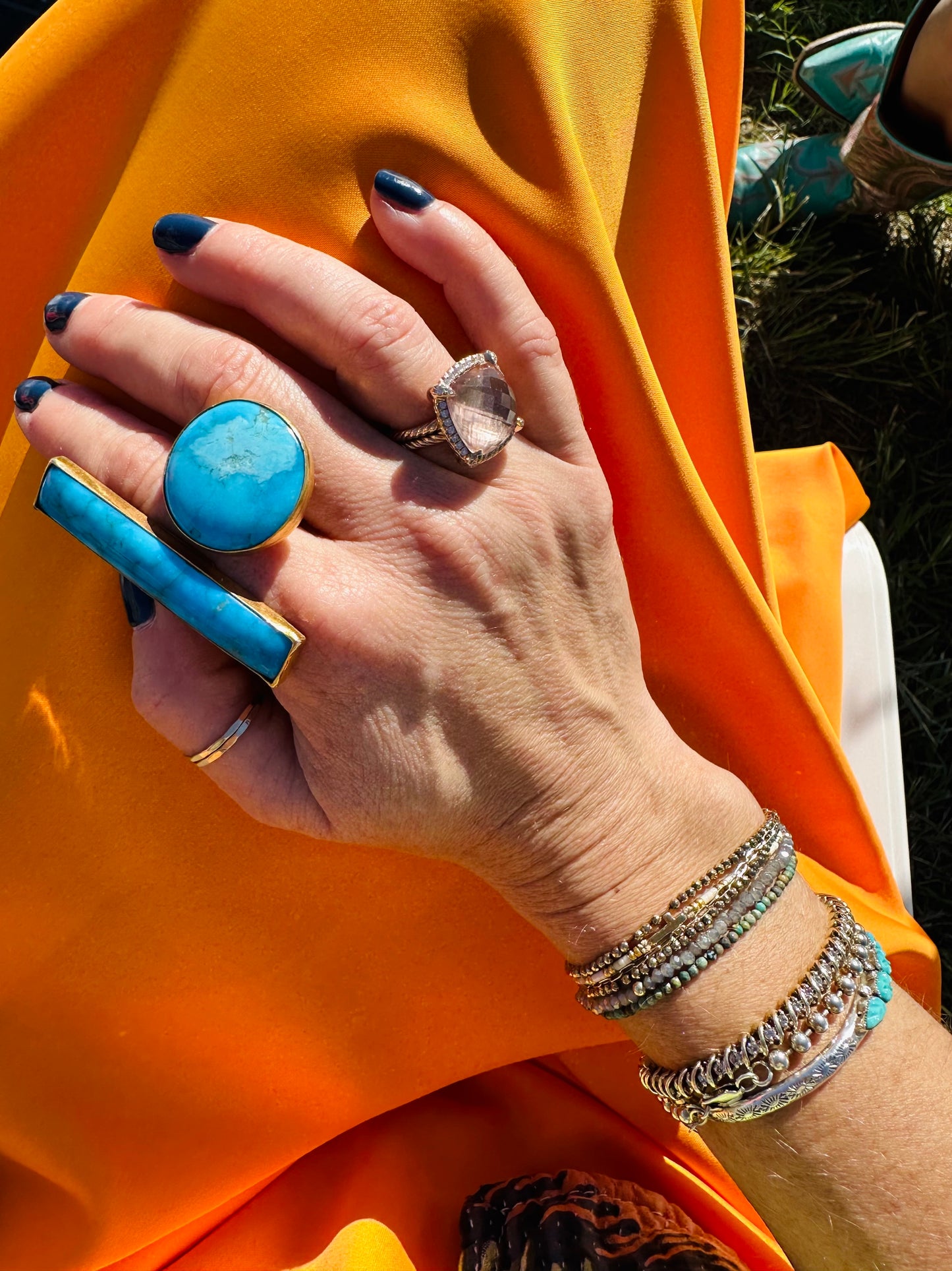 MOD TURQUOISE CIRCLE AND RECTANGLE RING