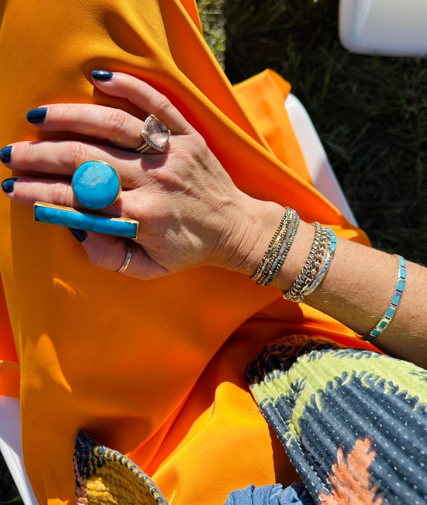 MOD TURQUOISE CIRCLE AND RECTANGLE RING