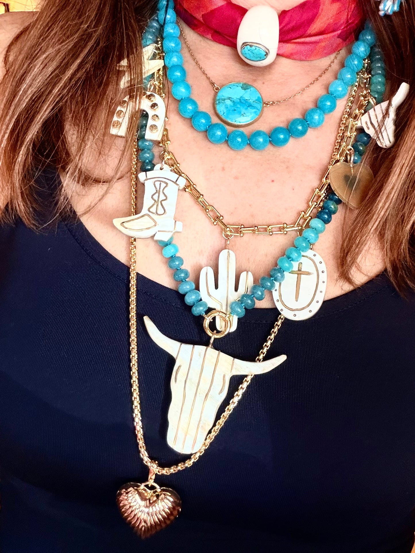 KSDxAKOLA Turquoise Ombré Beads with Longhorn