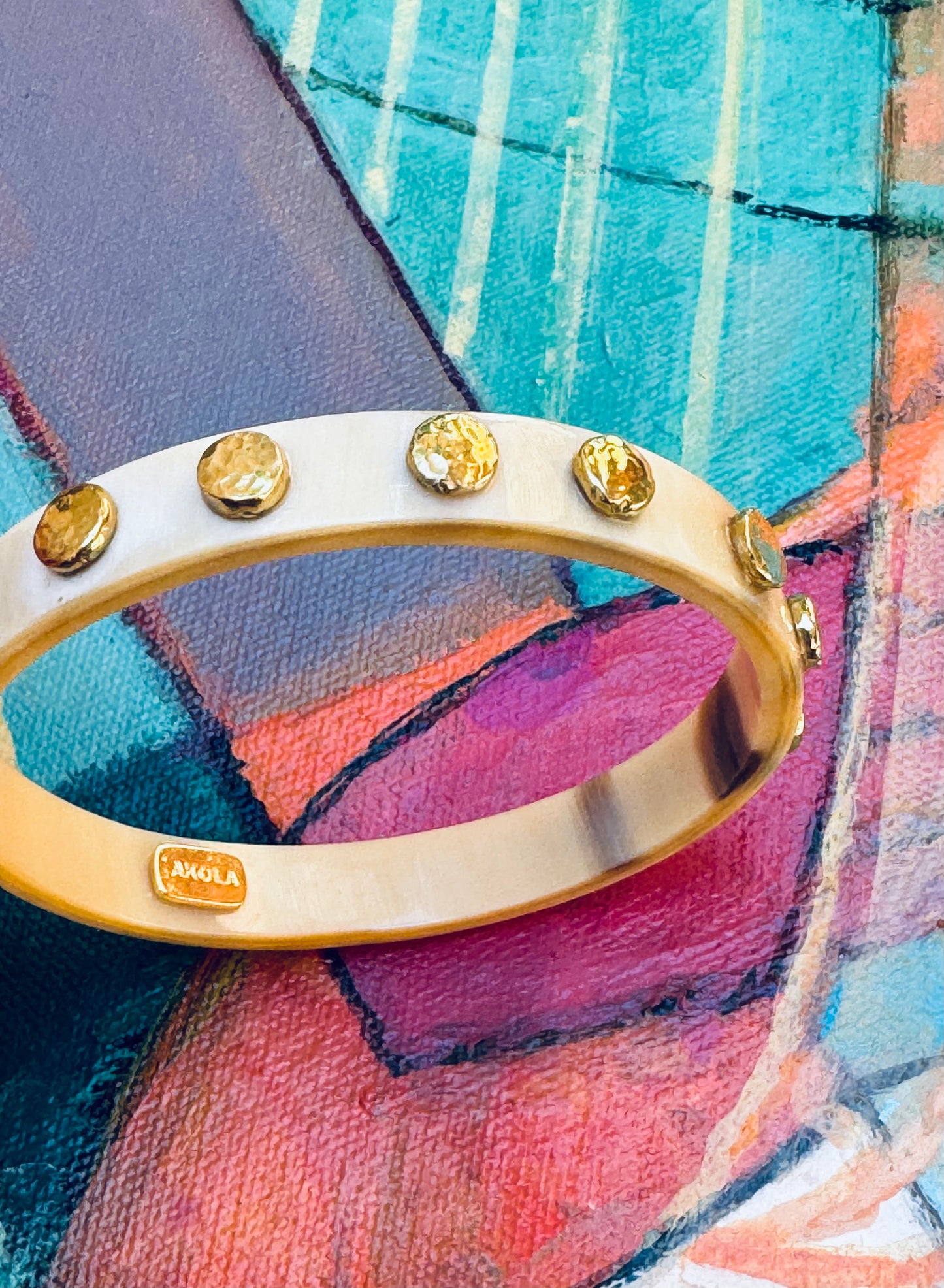 Mod Safari Bangle-Small-Brass Circle Studded
