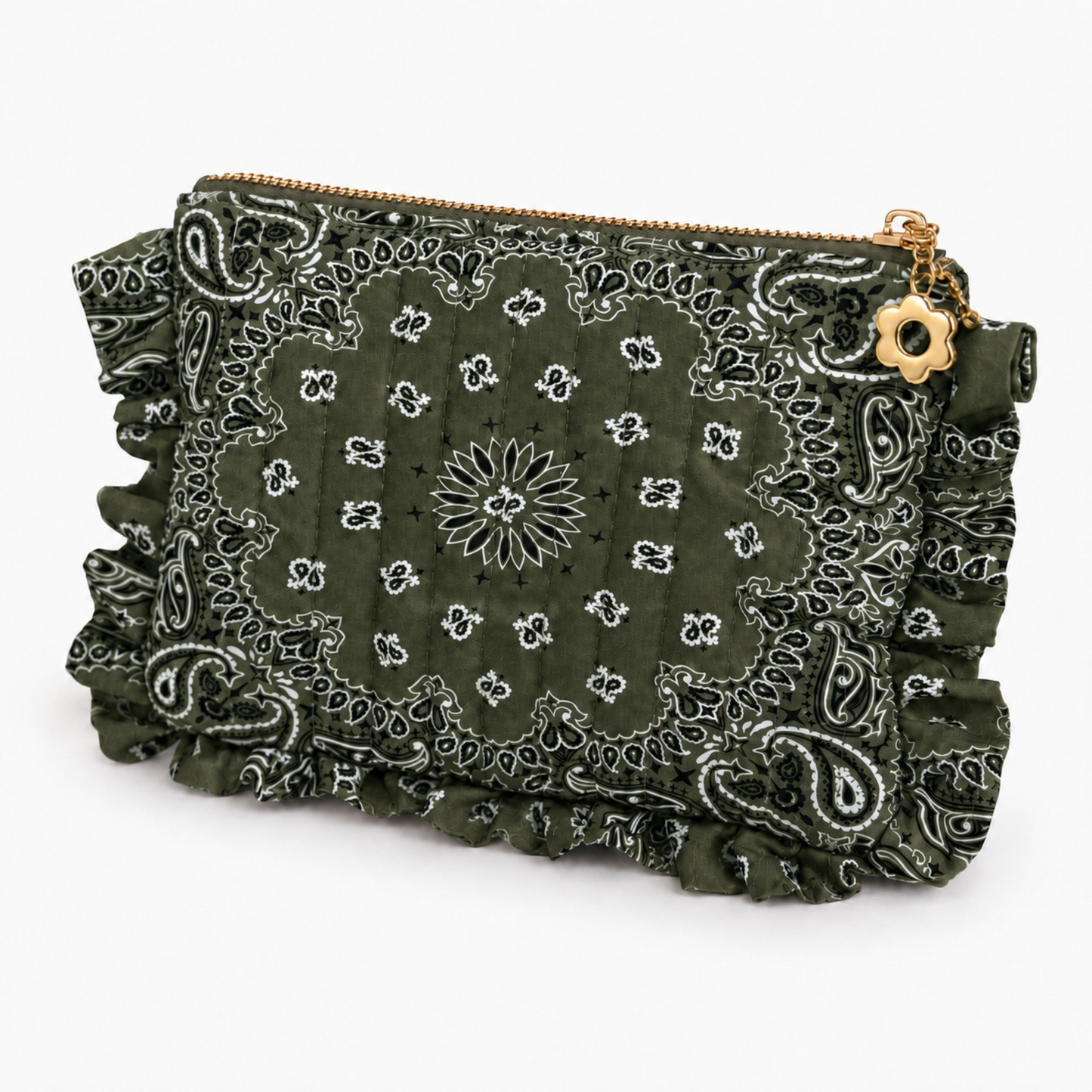 Ellison+Young Bandana Ruffle Everything Pouch, Quilted Cosmetic Case: Indie Pink