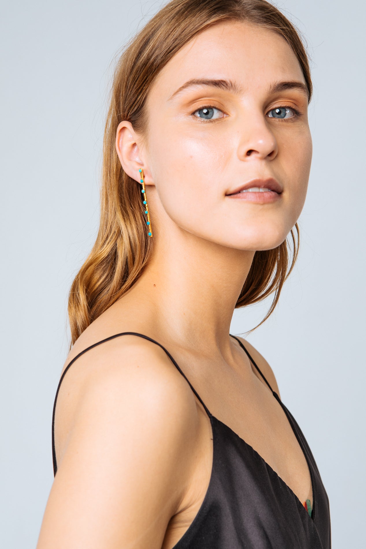CONFETTI TURQUOISE STICK EARRING-SHORT-MADE TO ORDER