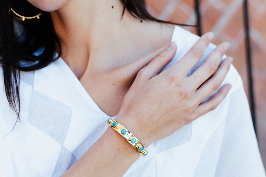 CORE HAMMERED STACKABLE CUFF-TURQUOISE
