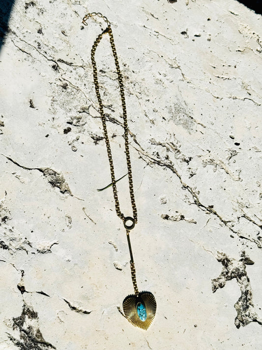 Brass Turquoise Heart Necklace 