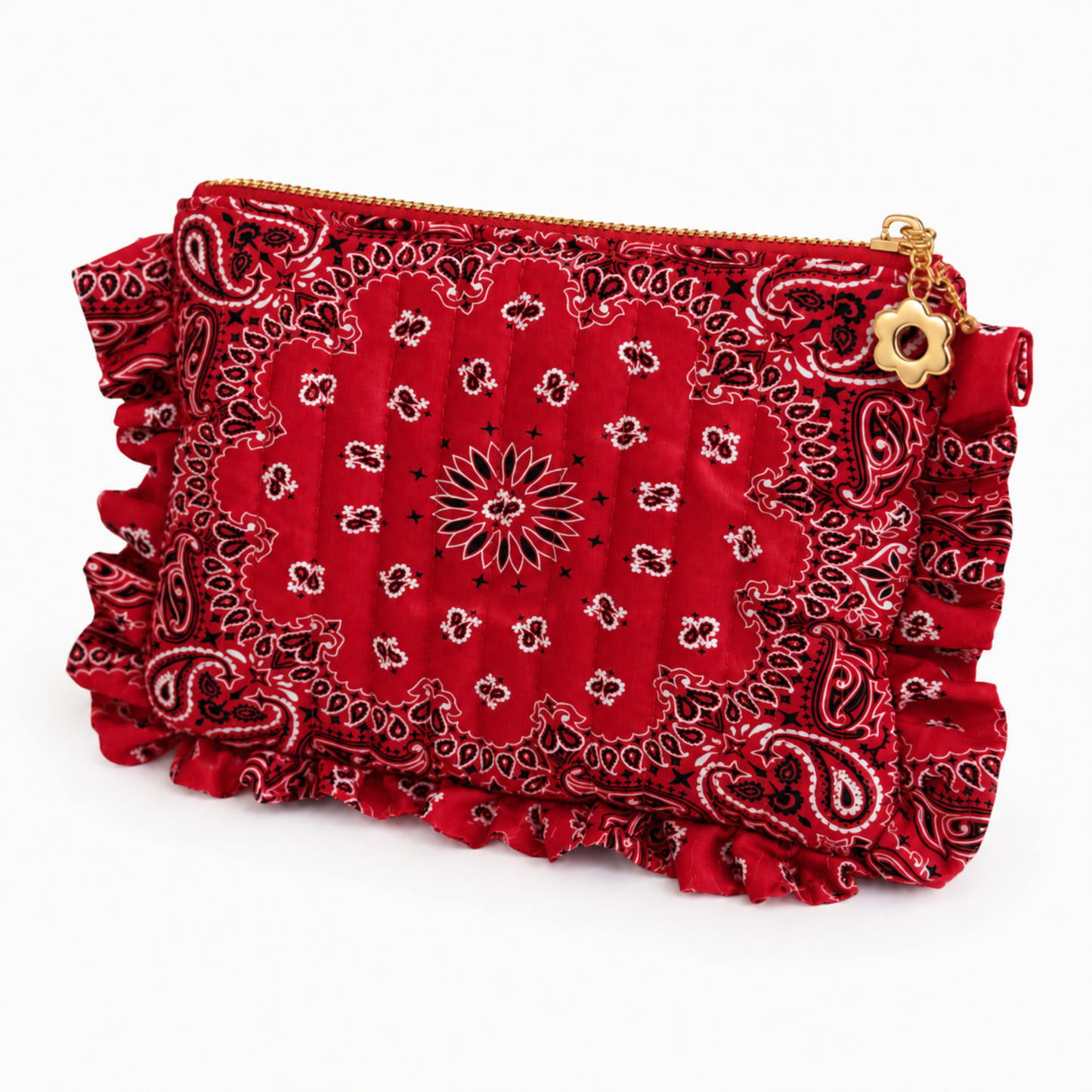 Ellison+Young Bandana Ruffle Everything Pouch, Quilted Cosmetic Case: Indie Pink