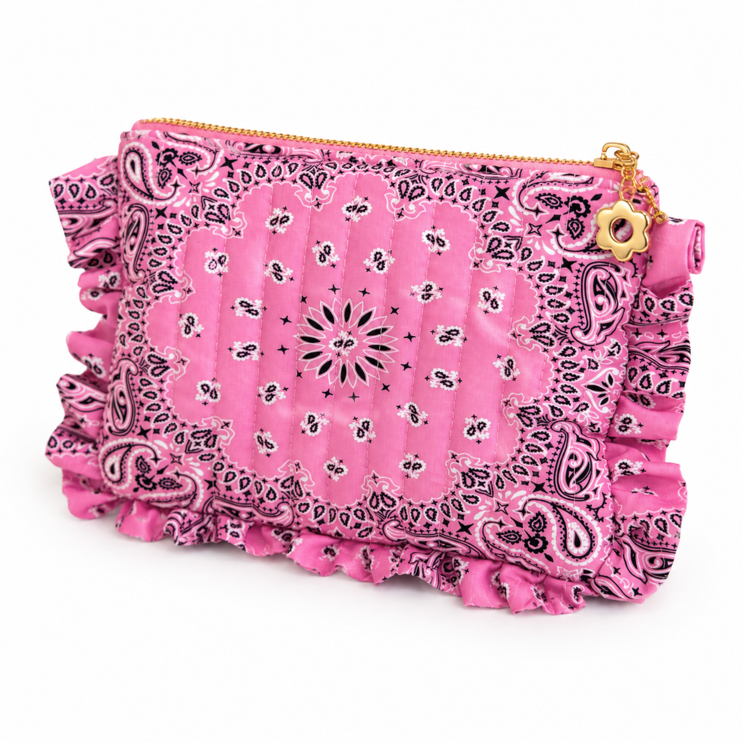 Ellison+Young Bandana Ruffle Everything Pouch, Quilted Cosmetic Case: Butter Yellow