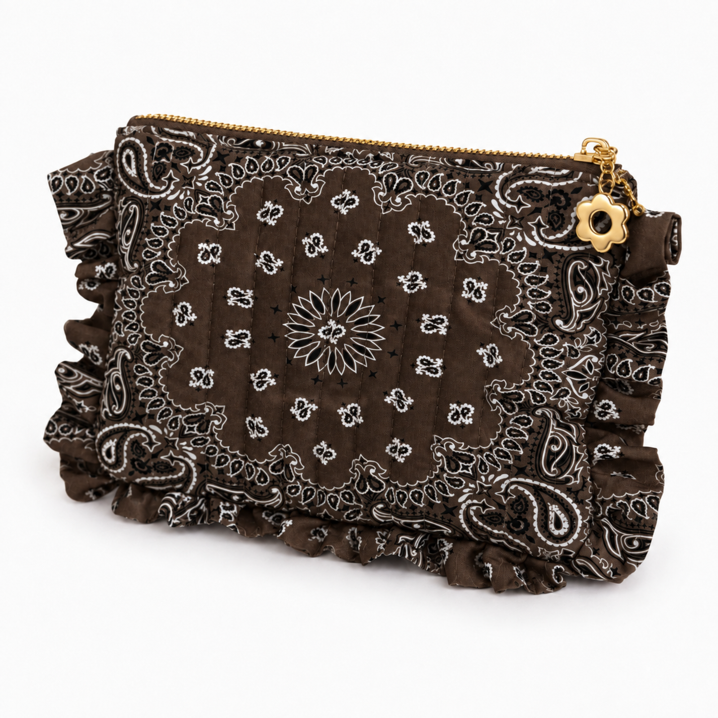 Ellison+Young Bandana Ruffle Everything Pouch, Quilted Cosmetic Case: Indie Pink