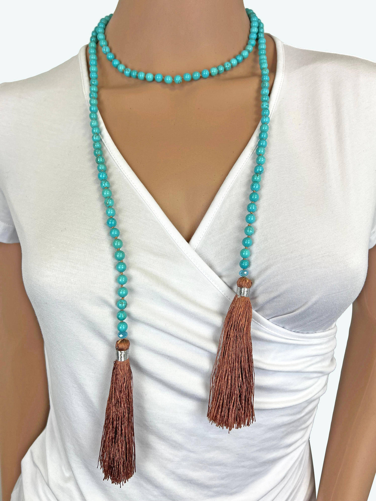 Blue Turquoise Silky Tassel Necklace