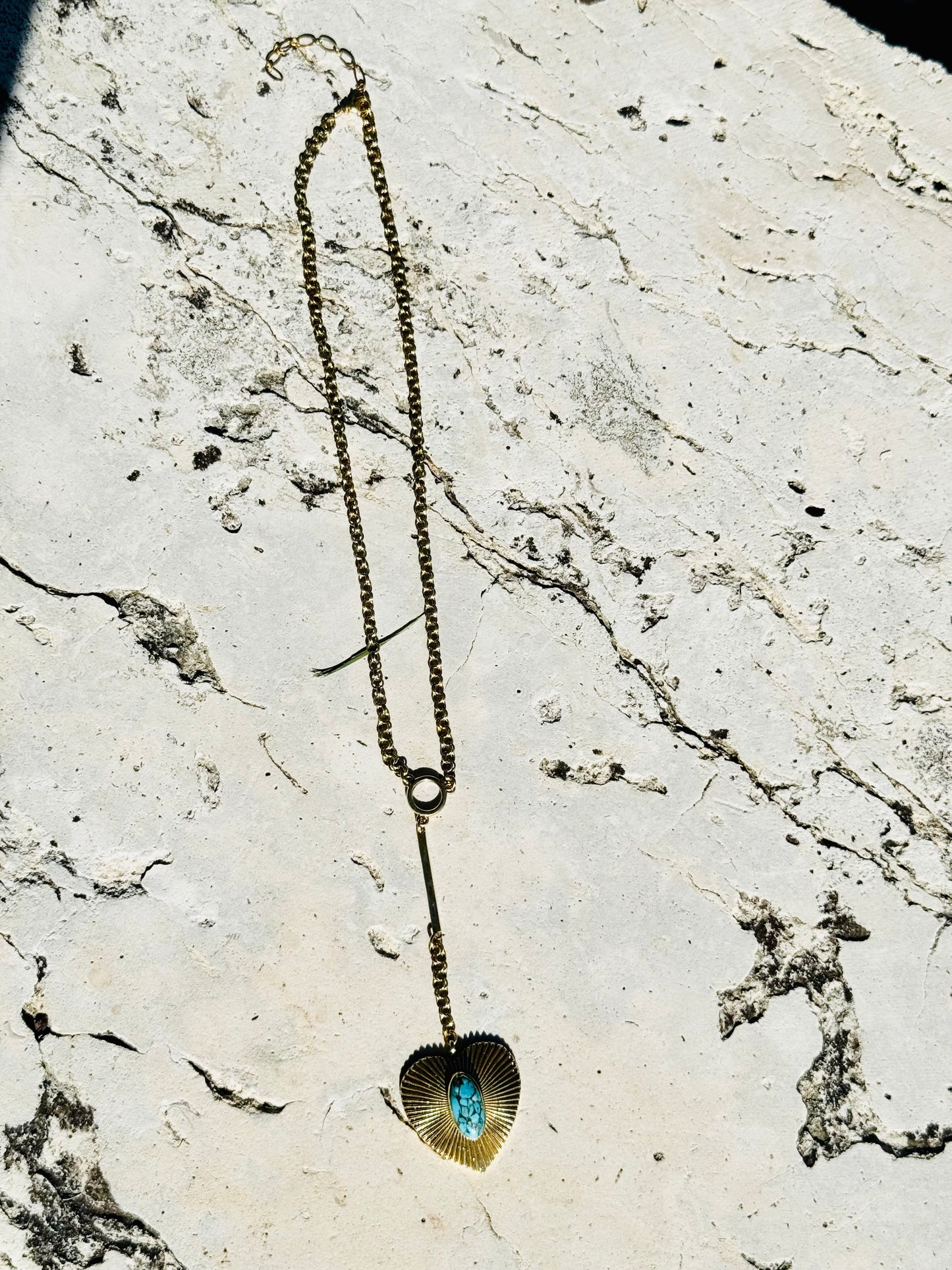 Brass Turquoise Heart Necklace 