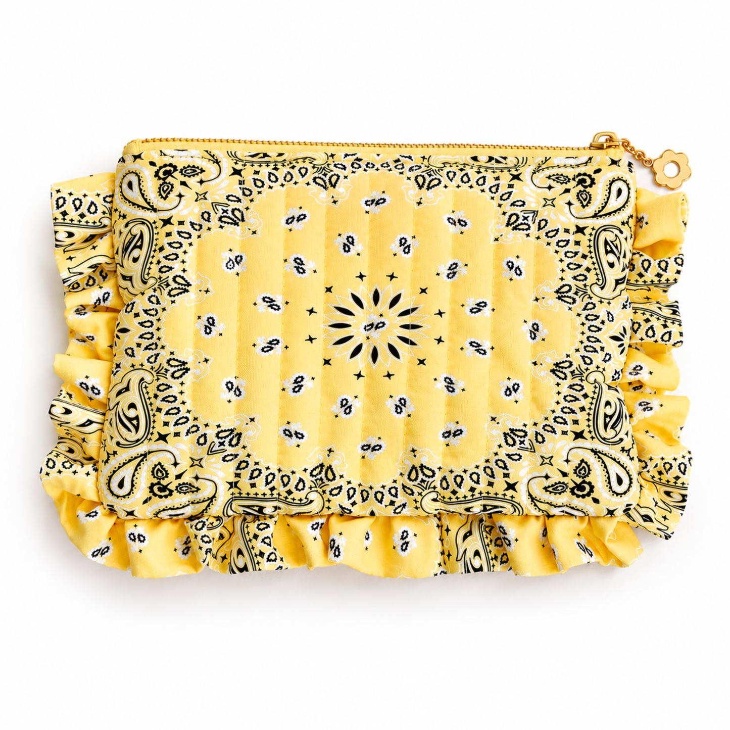 Ellison+Young Bandana Ruffle Everything Pouch, Quilted Cosmetic Case: Butter Yellow