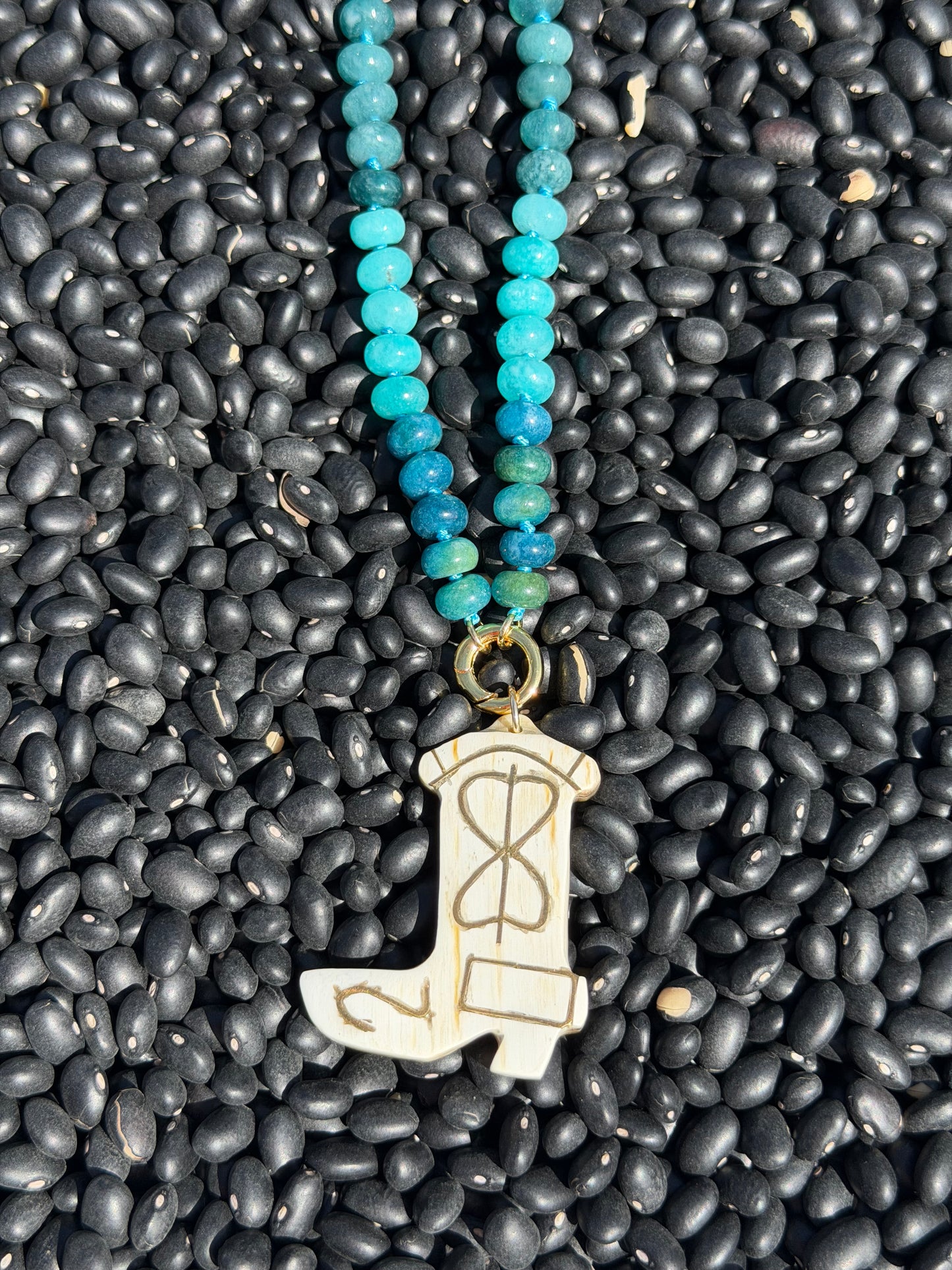 KSDxAKOLA Turquoise Ombré Beads with Cowgirl Boot