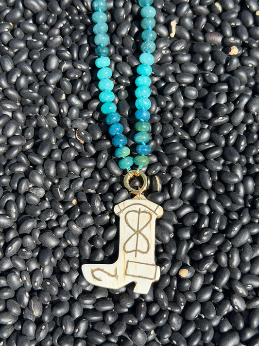 KSDxAKOLA Turquoise Ombré Beads with Cowgirl Boot