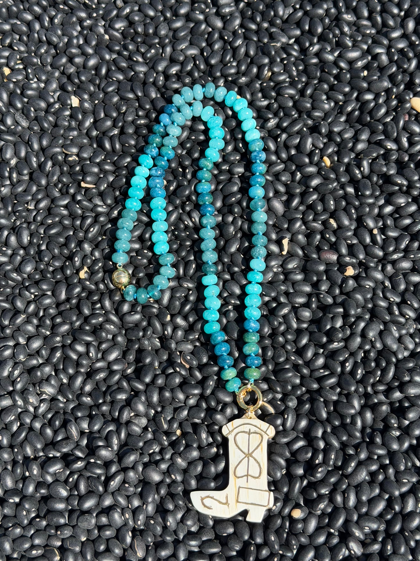 KSDxAKOLA Turquoise Ombré Beads with Cowgirl Boot