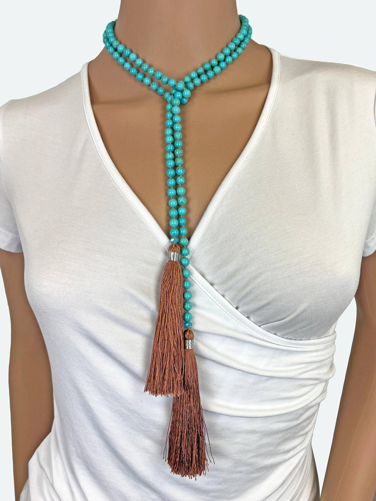 Blue Turquoise Silky Tassel Necklace