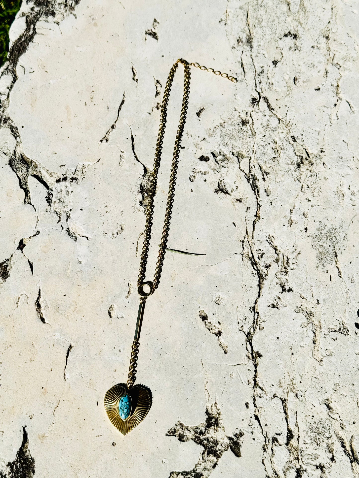 Brass Turquoise Heart Necklace 