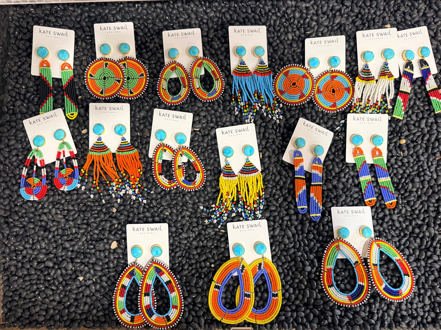 ONE OF A KIND BEADED EARRING WITH TURQUOISE TOPPER-message to see what we have