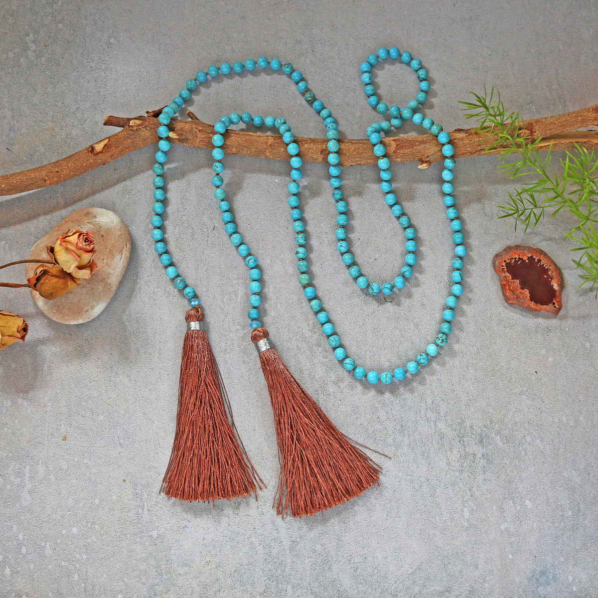 Blue Turquoise Silky Tassel Necklace