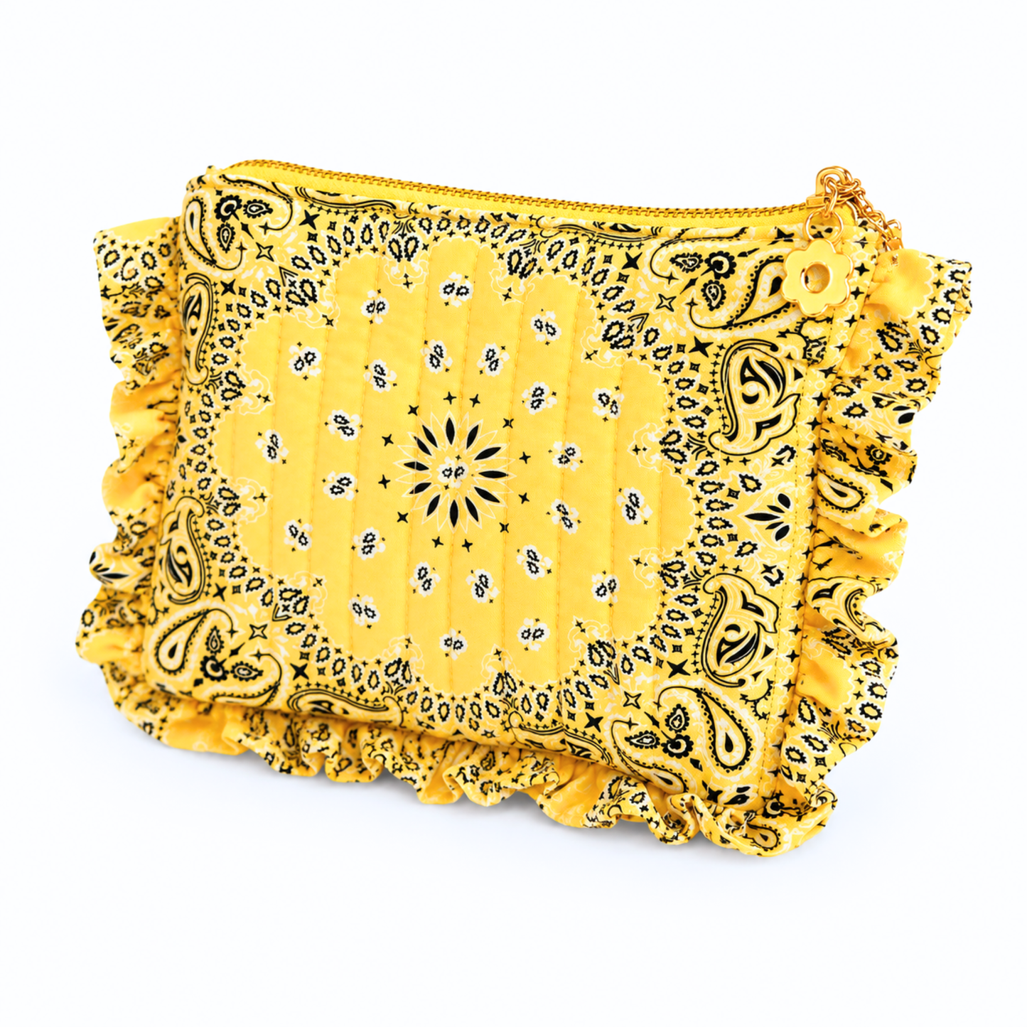 Ellison+Young Bandana Ruffle Everything Pouch, Quilted Cosmetic Case: Butter Yellow