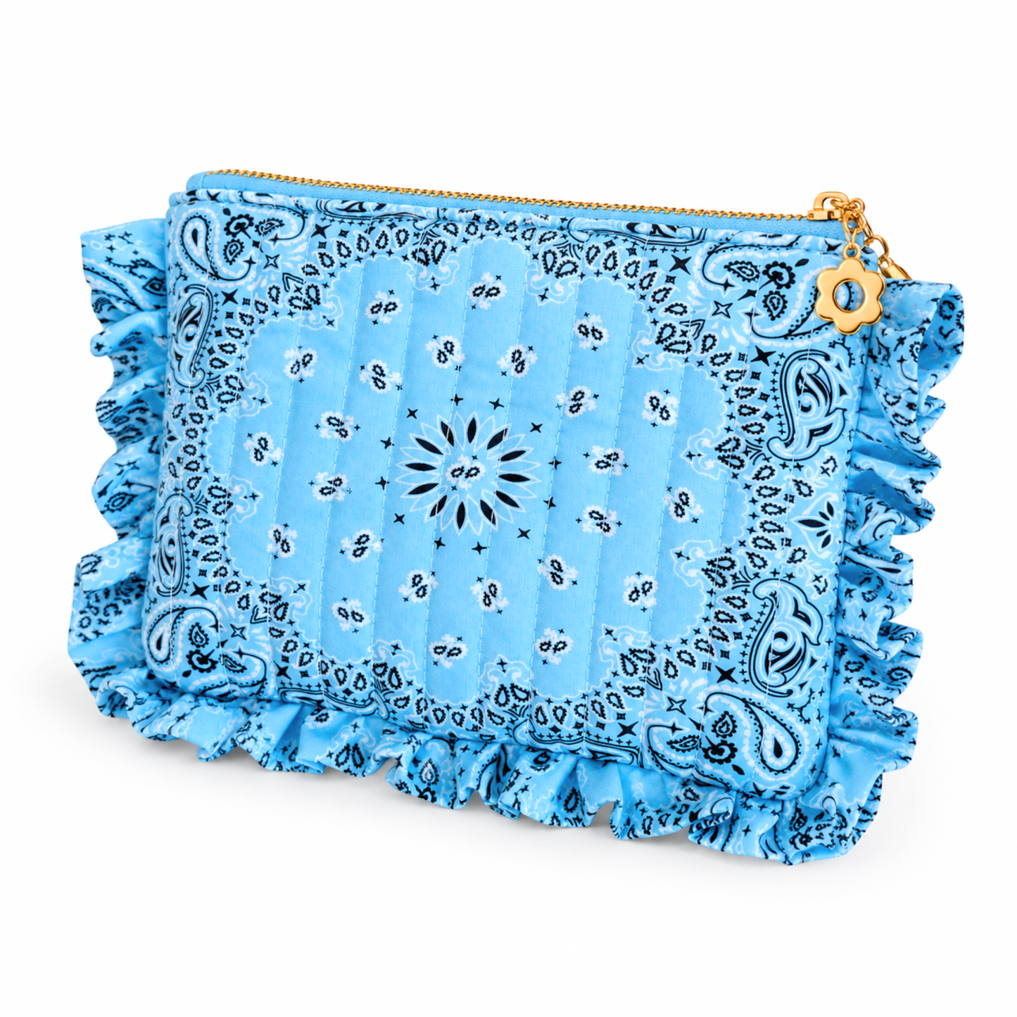 Ellison+Young Bandana Ruffle Everything Pouch, Quilted Cosmetic Case: Indie Pink