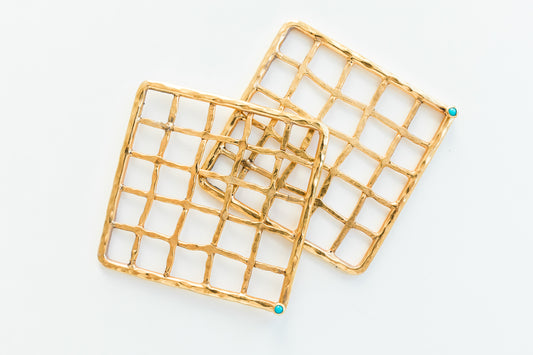 MARIA BASKETWEAVE SQUARE EARRING-LARGE-MADE TO ORDER